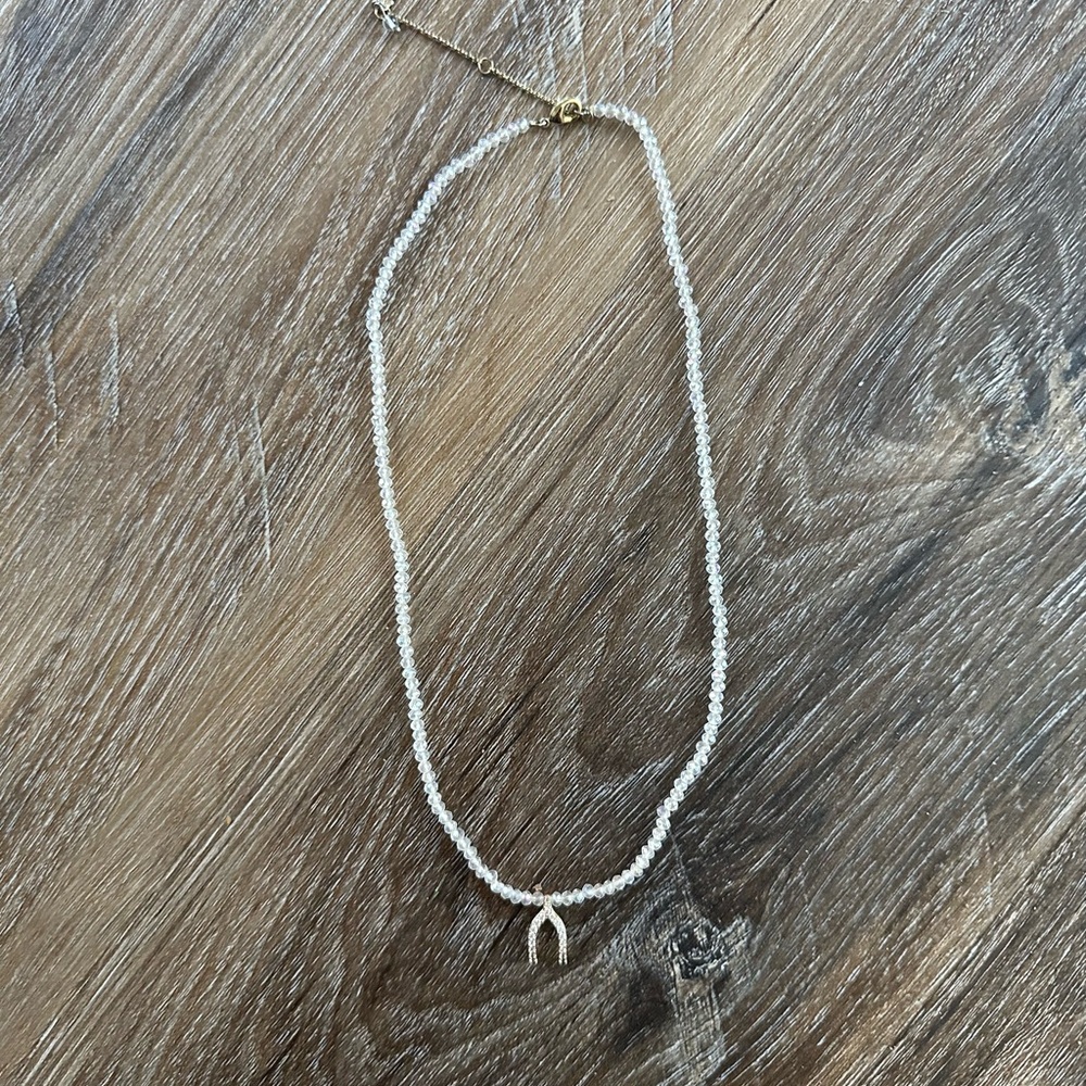 Lucky Brand Clear Crystal Beaded Necklace with Gold Horseshoe with CZ accents